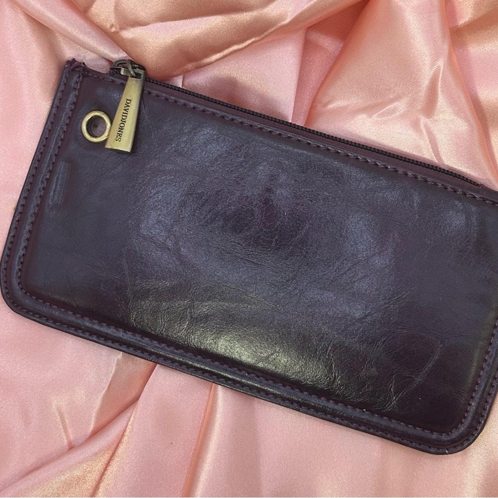 DAVIDJONES Dark Purple Genuine Leather Wallet/Clutch